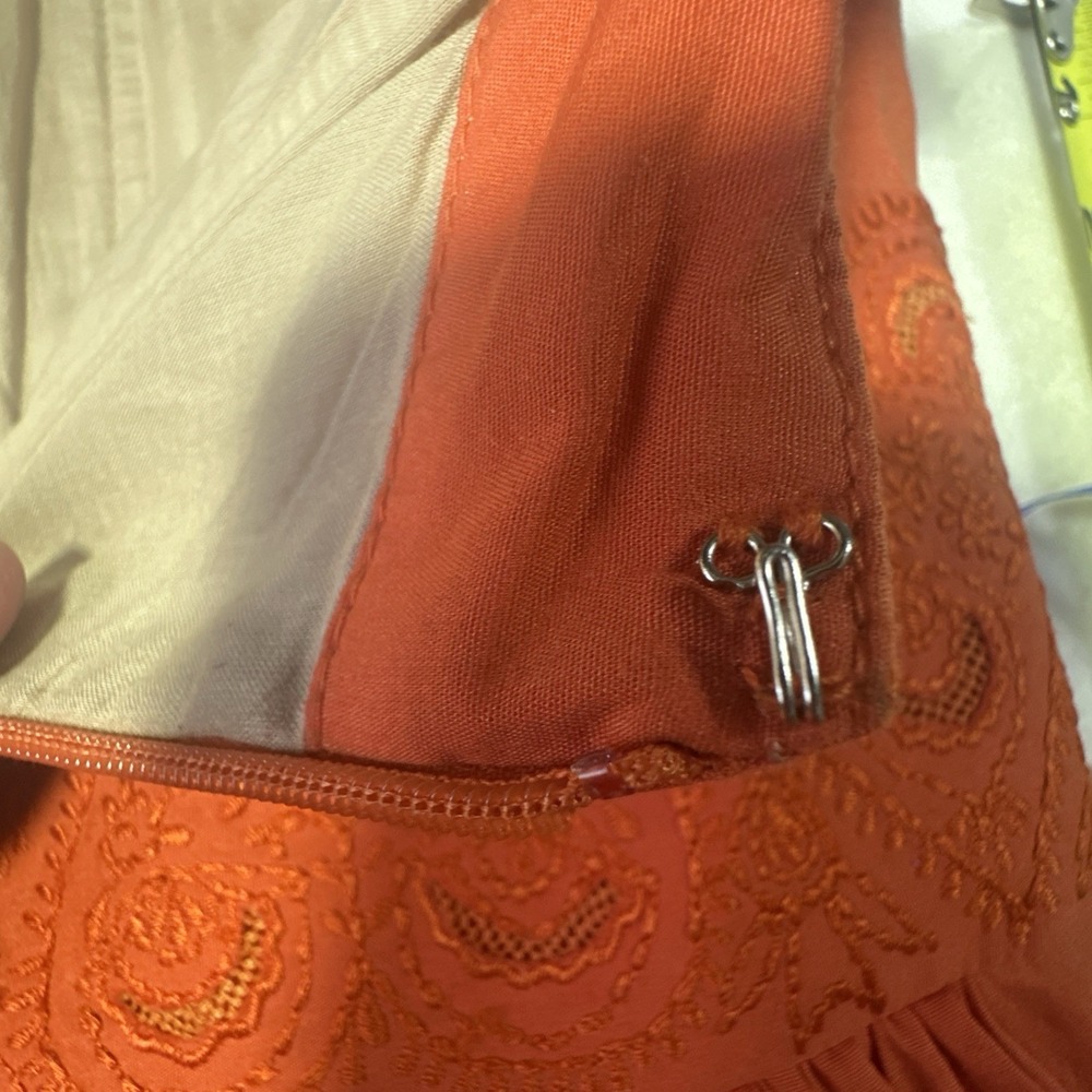 Plenty by Tracy Reese Orange Embroidered Strapless Cotton Midi Dress Size 8 - Picture 5 of 9